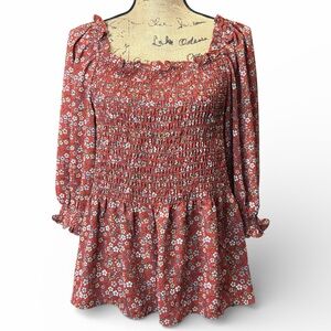 Max Studio Reddish Brown Floral Smocked Crop Top. EC. Size X-Large
